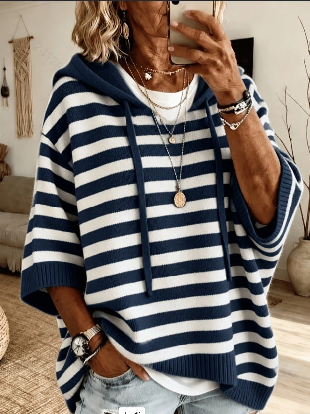 Women's Hooded Drawstring Sweatshirt Woolen Outer Wear Sweater