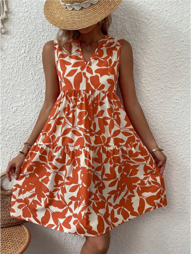 Women's Bohemian Fashion Loose Pleated Print Dress Dresses