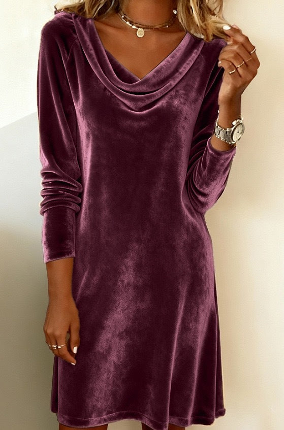 Women's Elegant Swing Collar Veet Midi Dress