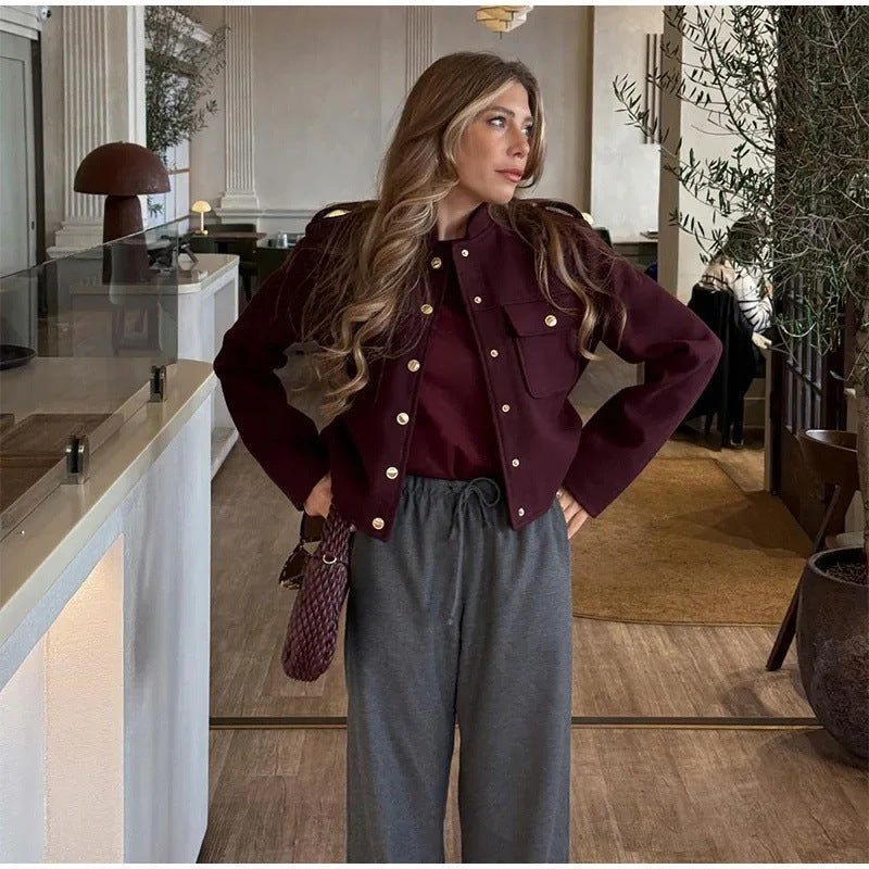 Women's Fashion Stand Collar Retro Casual Double Coats