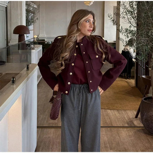 Women's Fashion Stand Collar Retro Casual Double Coats