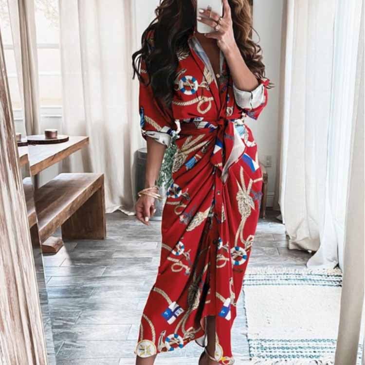 Women's Spring Sexy Print Pleated Irregular Dress Dresses