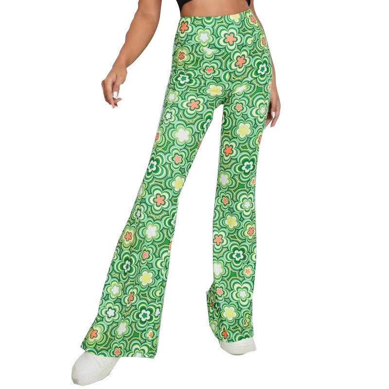 Daily Date Printing Home Casual Bell-bottom Pants