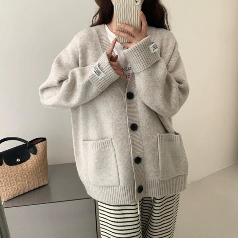 Women's Korean Loose High-grade Knitted Curling Sleeves Labeling Soft Glutinous Sweater