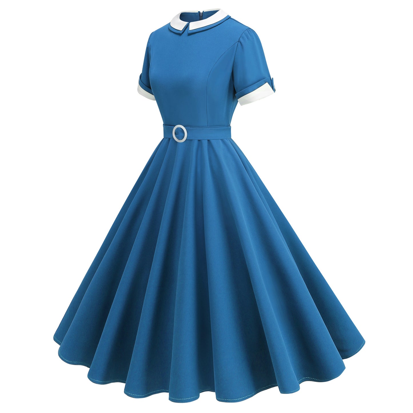 Retro Hepburn Style Contrast Color Double Collar Temperament Dresses