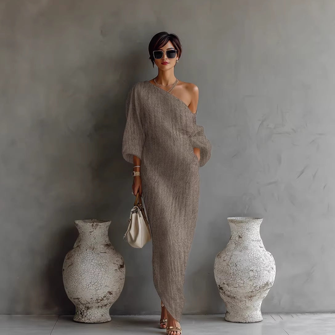 Elegant Women's Fashionable Long-sleeved Long Pullover Dress
