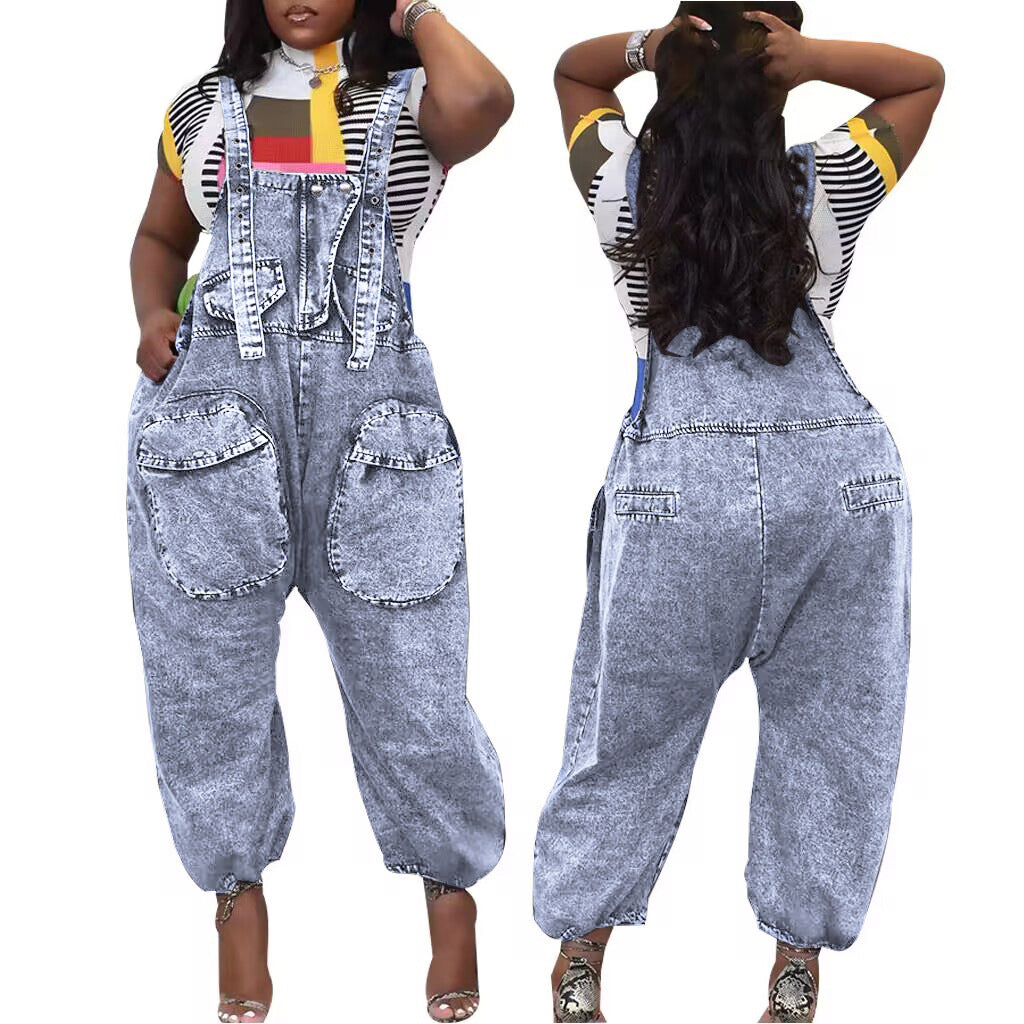 Versatile Stylish Fashionable Denim Loose-fitting Overalls Jeans
