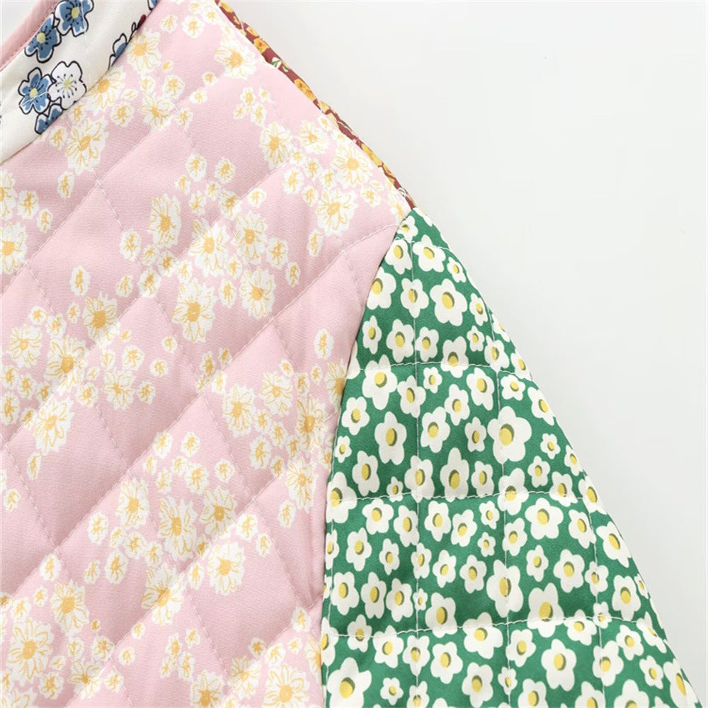Women's Collar Printed Quilted Loose Casual Patchwork Coats