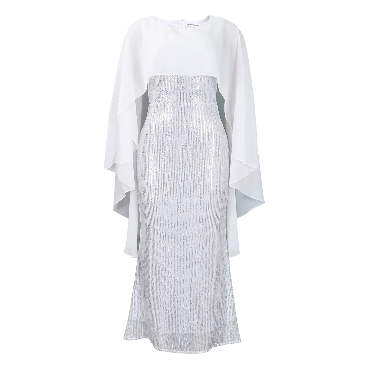 Women's Spring Fashion Chiffon Cape Sequined Sheath Banquet Party Dress
