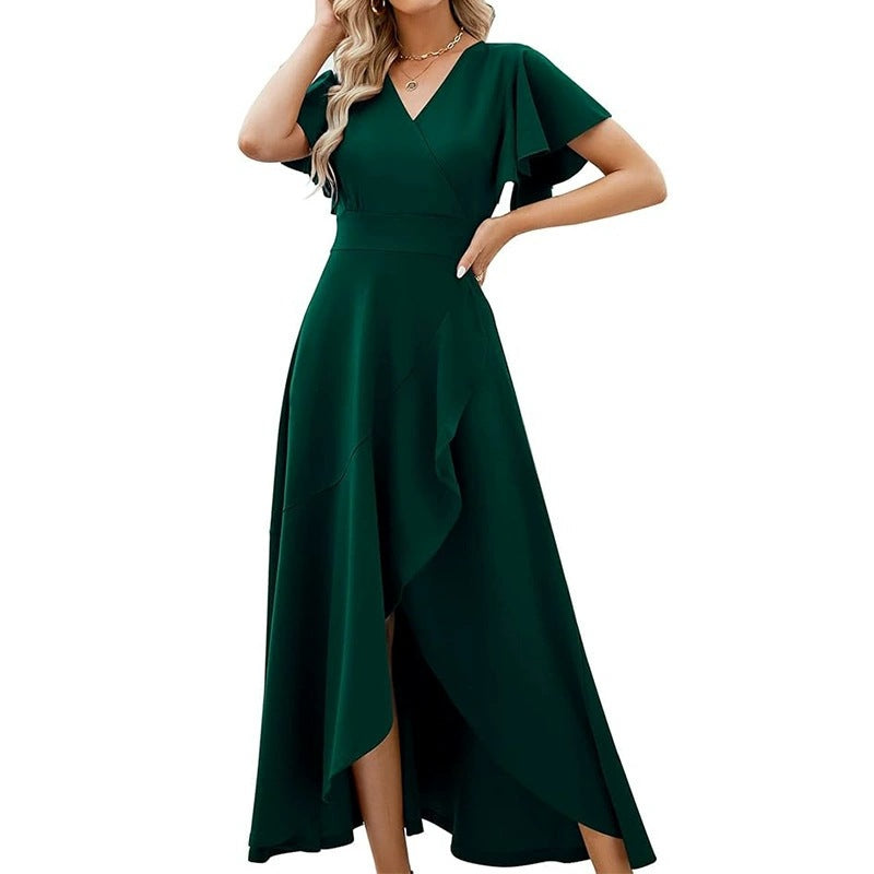 Innovative Women's Ruffle Sleeve Elegant Polyester Dress