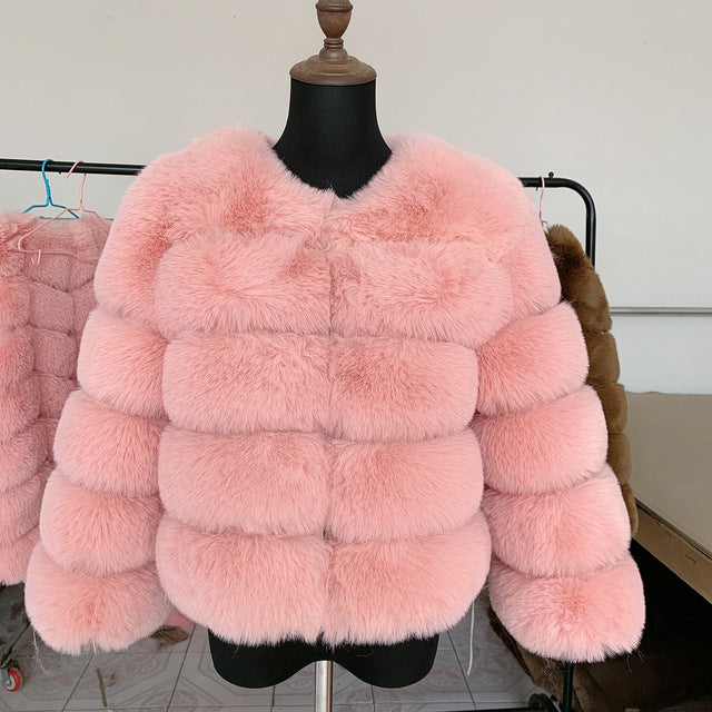 Women's Warm Leisure Stitching Faux Fox Fur Coats