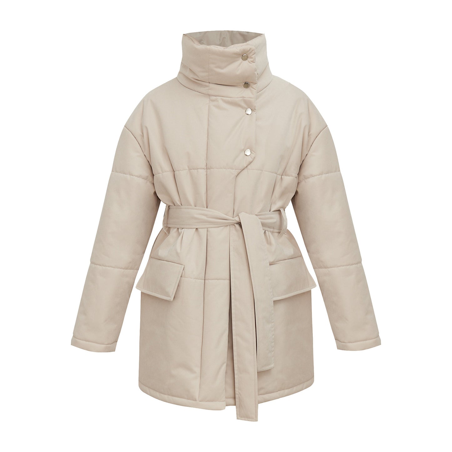 Stand-up Collar Temperament Belt Irregular Mid-length Coats