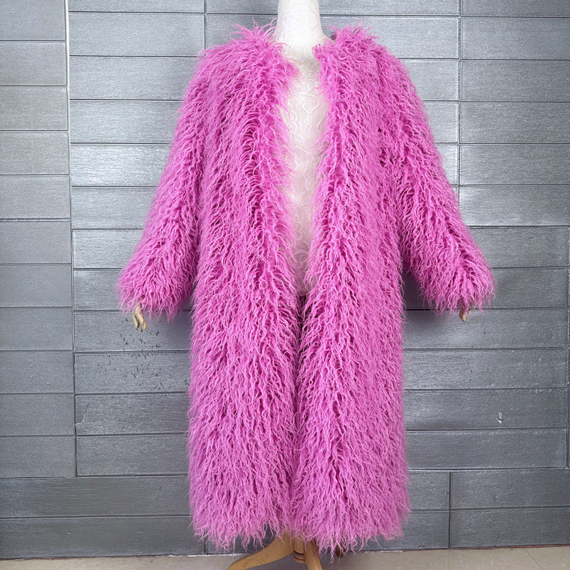 Imitation Tan Wool Extended Furry Color Coats