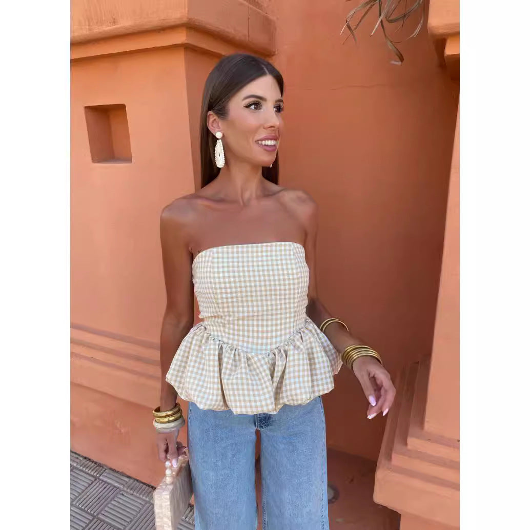 Women's Summer Tube Stitching Sexy Bubble Tops