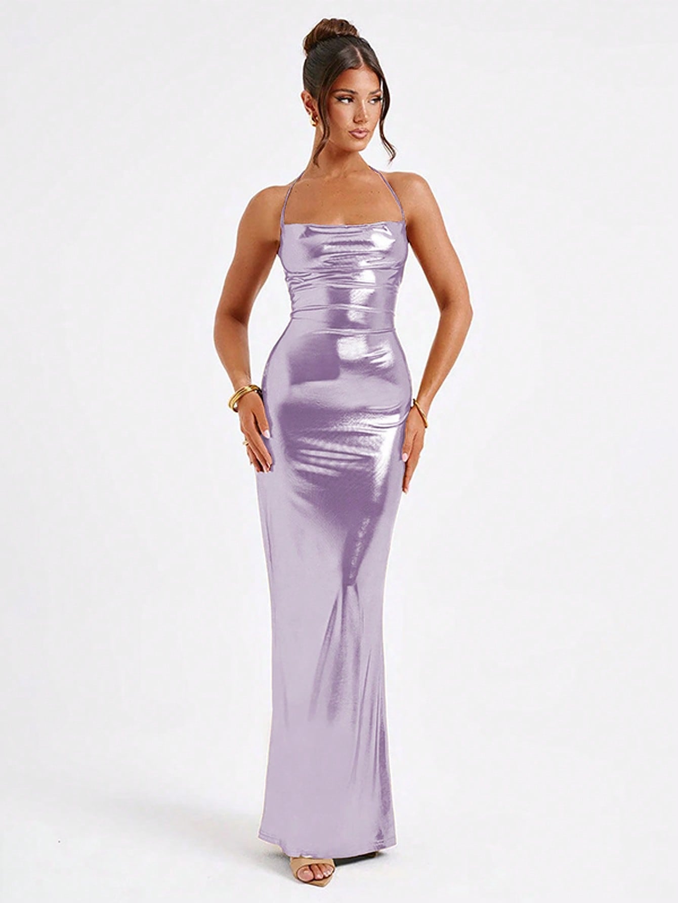 Women's Autumn Elegant Pure Color Halter Sling Swing Dress
