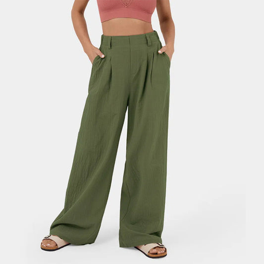 Women's Cotton High Waist Wide Leg Casual Pants