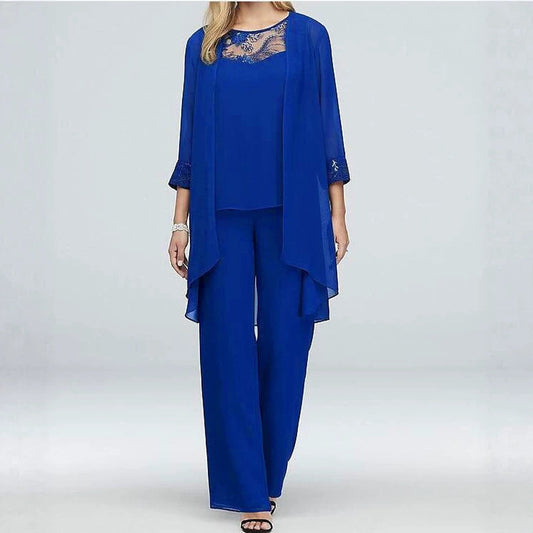 Women's Solid Color Slim Lace Stitching Three-piece Fashion Casual Suit