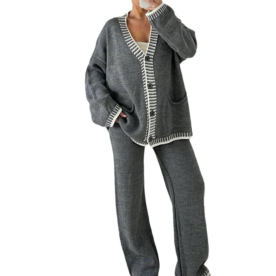 Stylish Slouchy Women's Knitted Single-breasted Two-piece Fashion Casual Suit