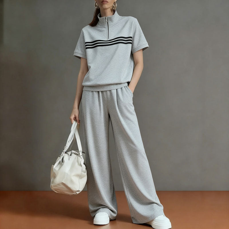 Women's Sportswear Stand Collar Short-sleeved Shirt Two-piece Fashion Casual Suit