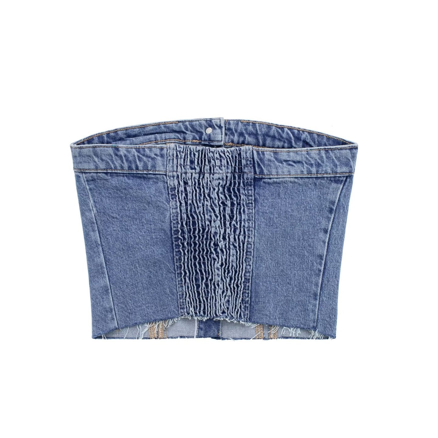 Women's Smocking Slim Fit Fashion Denim Tops