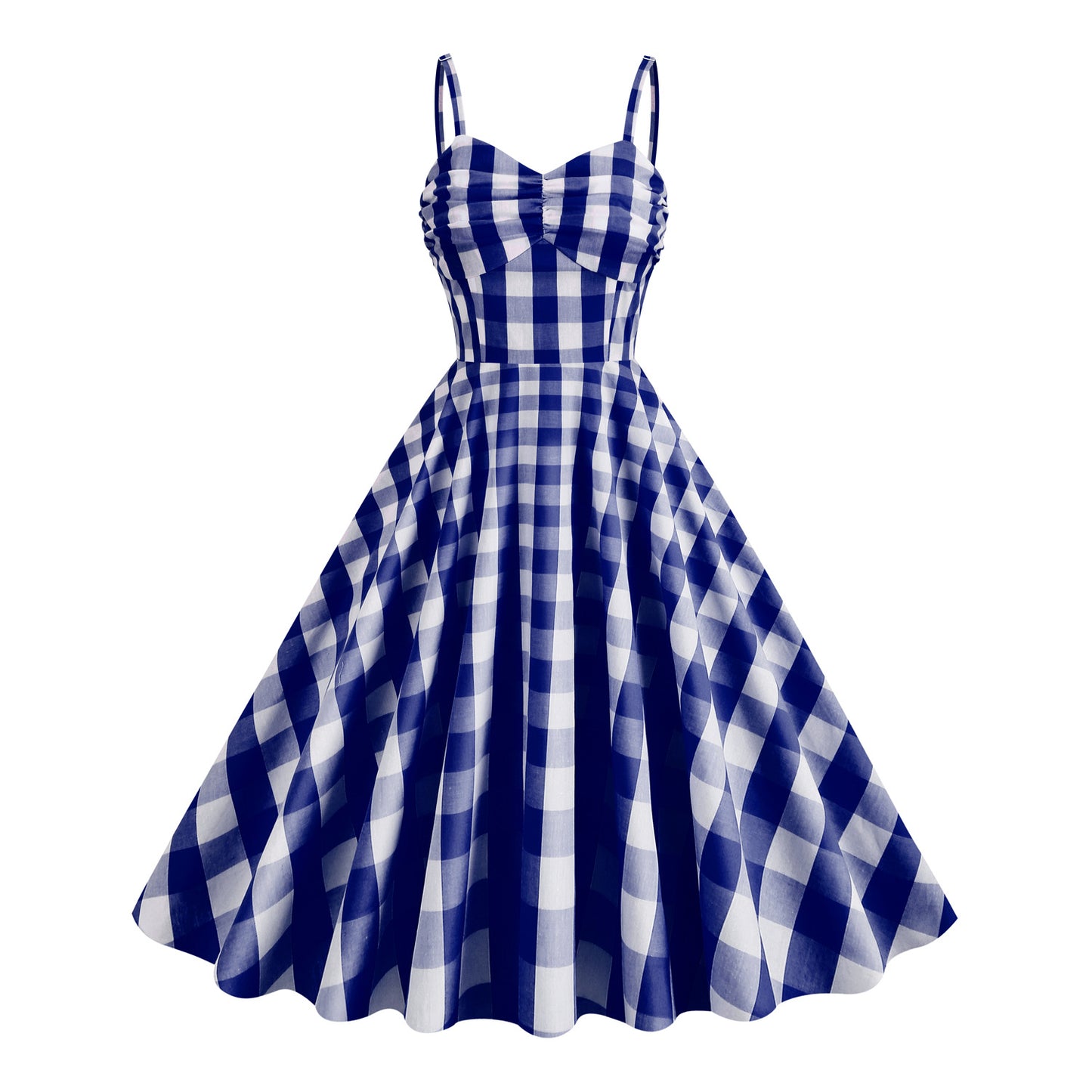 Holiday Barbie Pink Plaid Striped Spaghetti Straps High Waist Mid-length Dress