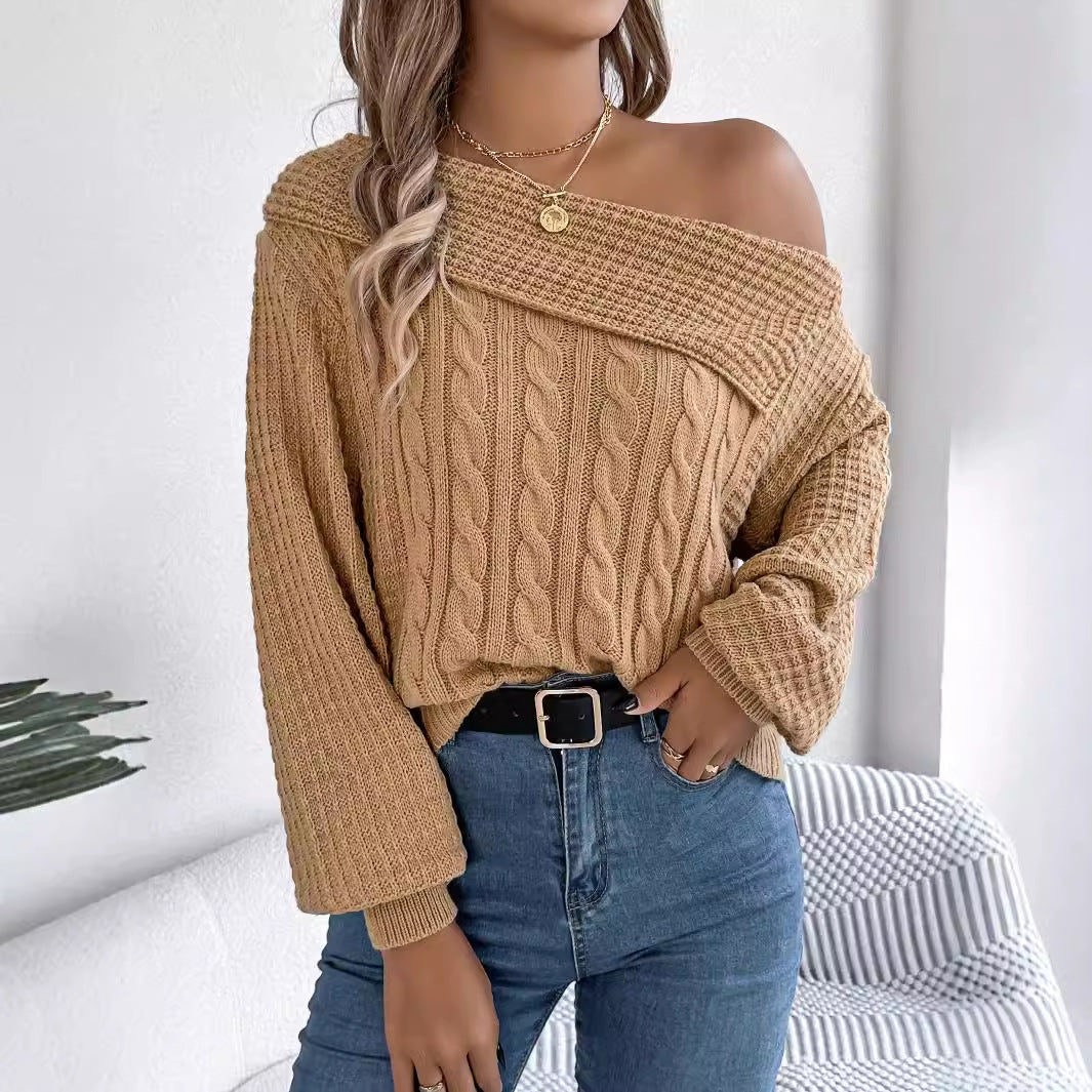 Women's Casual Sexy Lapel Twist Long Sleeve Sweater