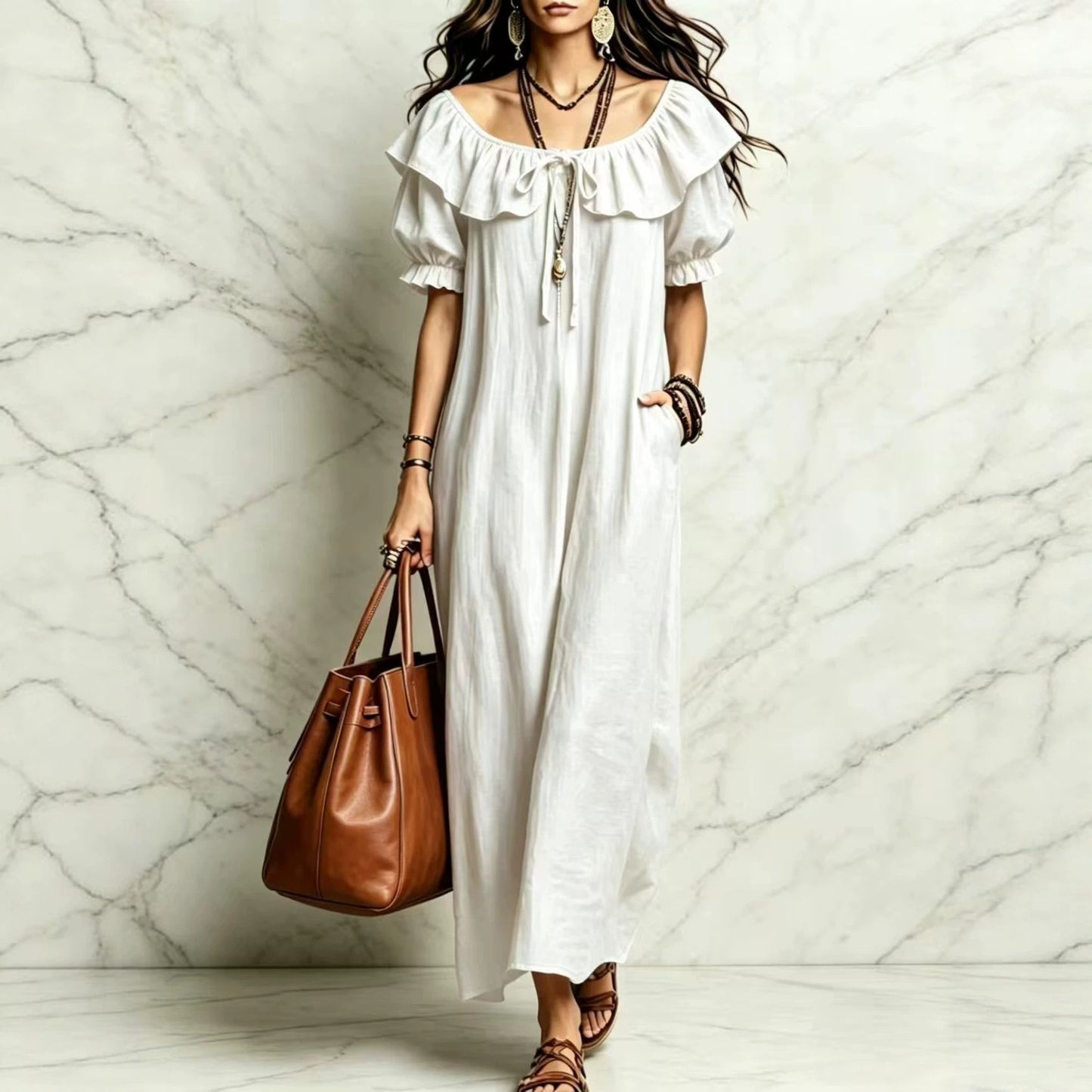 Loose Round Neck Ruffled Leisure Temperament Dress