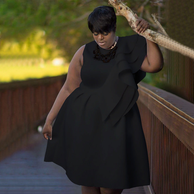 Women's Round Neck A- Line Large Hem Dresses