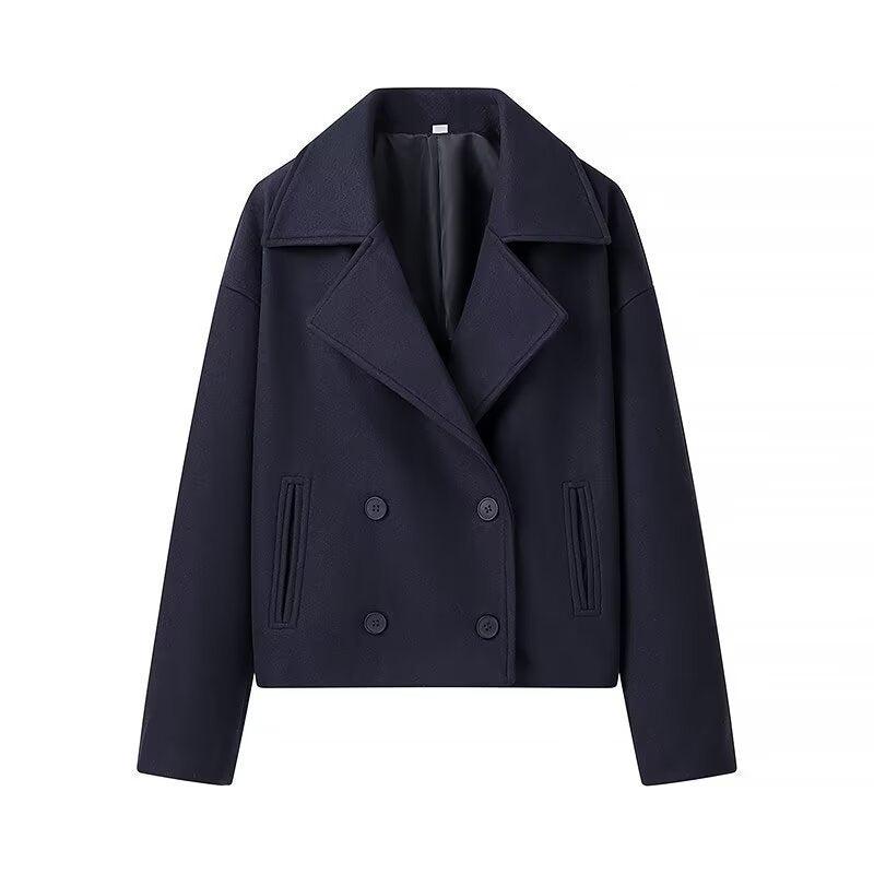 Autumn French Style Lapel Double Breasted Woolen Coats