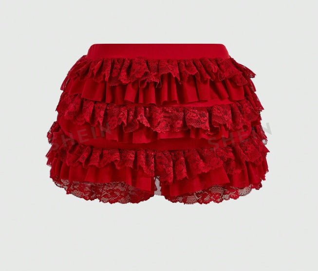 Beach Hot Ruffled Wave Solid Color Shorts