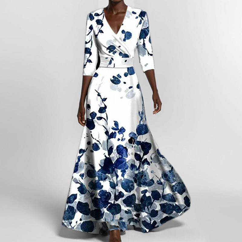Women's Fashion Elegant Graceful Print Large Swing Dress