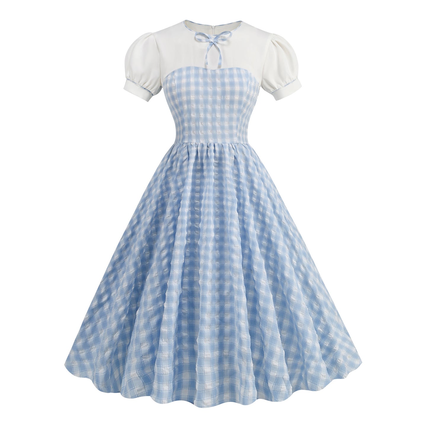 Style British Bubble Plaid Short-sleeved Umbrella Dresses