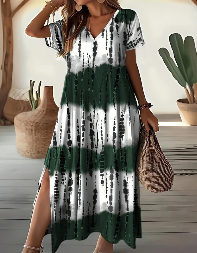 Women's Large Casual Summer Digital Floral Print Slit Street Style Dress