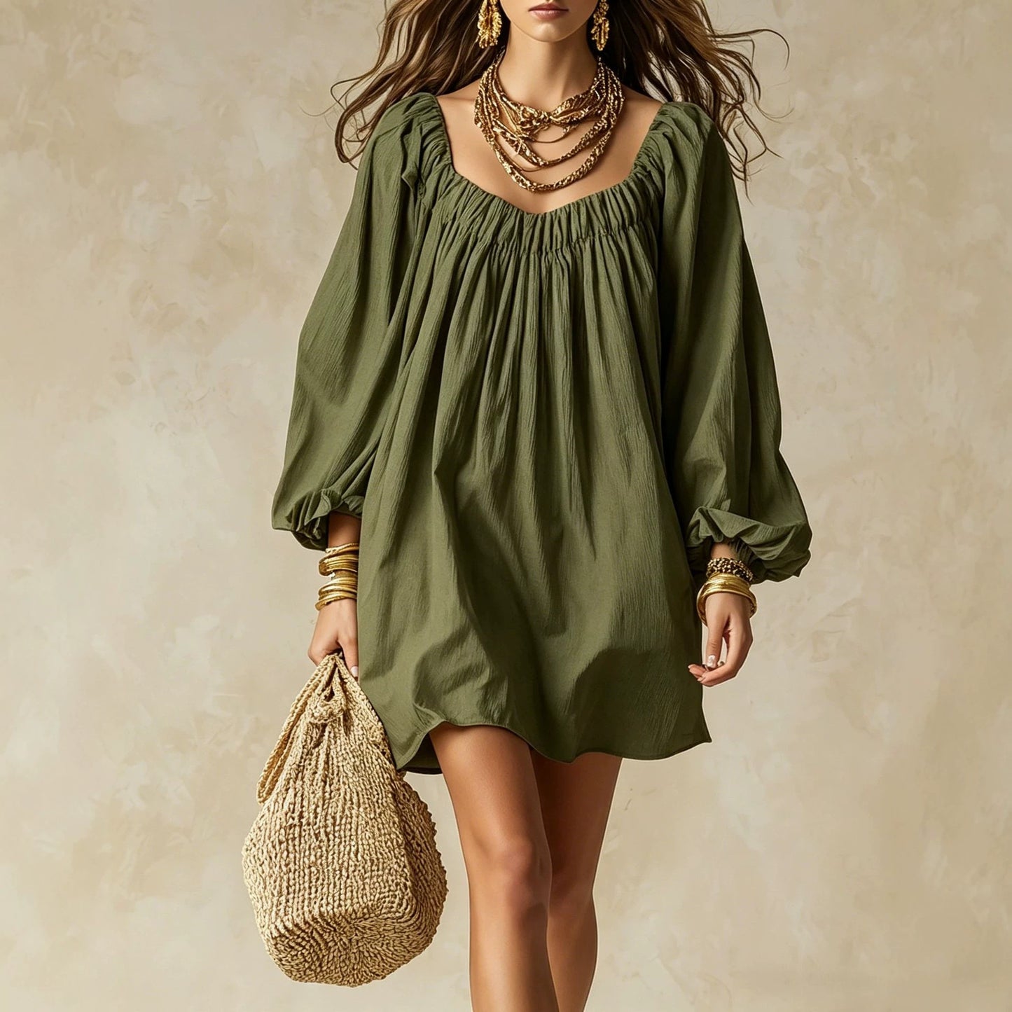 Summer Bohemian Loose Lantern Sleeve Vacation Style Dress