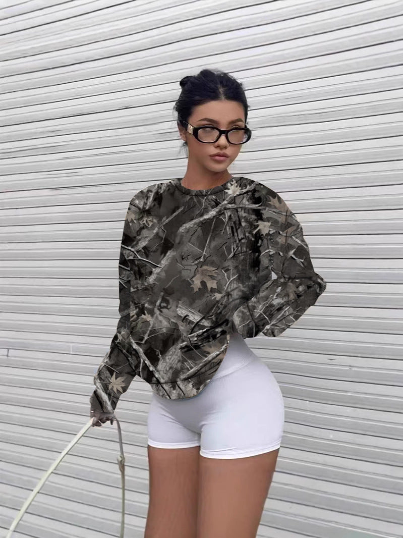 Women's Retro Camouflage Branch Pattern Minimalist Casual Sweaters