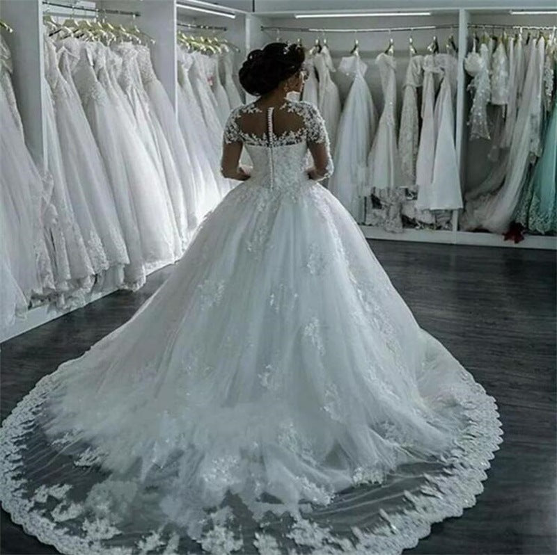 Lace Mid Waist Mid-length Stand Collar Wedding Dresses