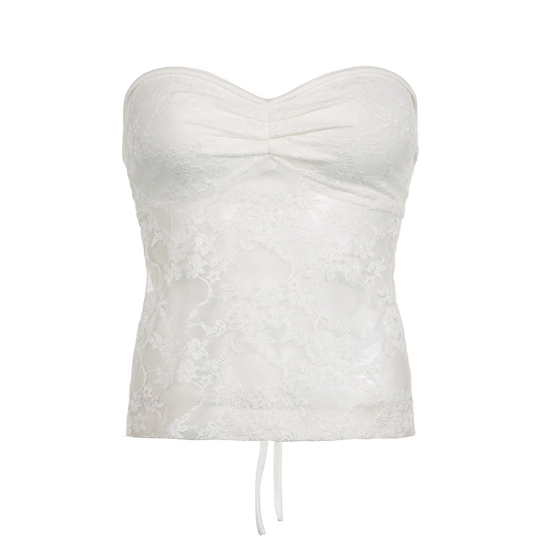 Lace Pleating Tube Sexy Big Backless Tops