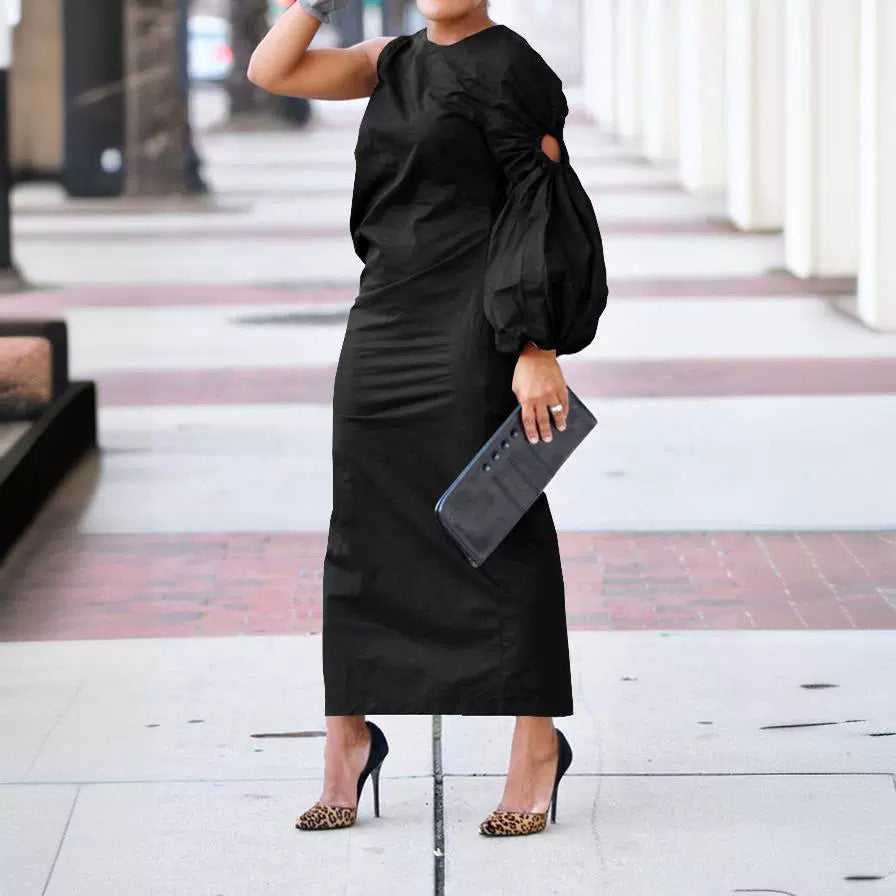 Women's Solid Color Single Sleeve Hollow Out Side Dresses