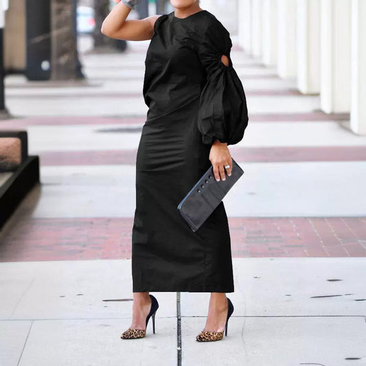 Women's Solid Color Single Sleeve Hollow Out Side Dresses