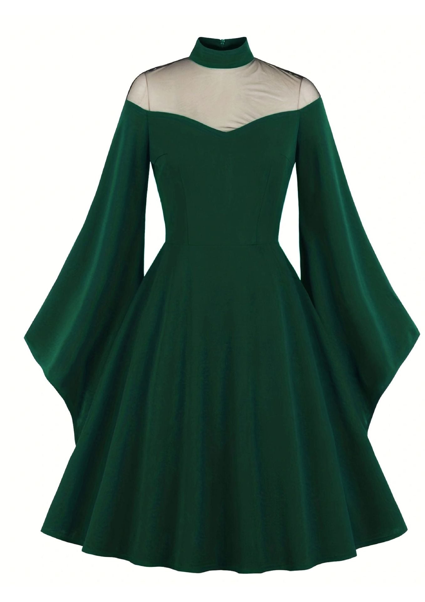 Black Queen Mesh Flared Sleeves Patchwork Dresses