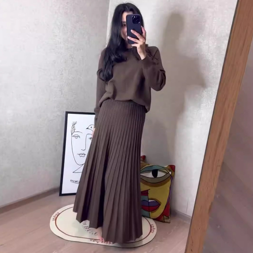 Solid Color High Waist Pleated Dress Dresses