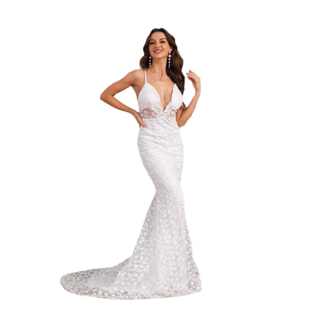 Women's Sexy Sleeveless Strap Trailing Slim Dress Wedding Dresses