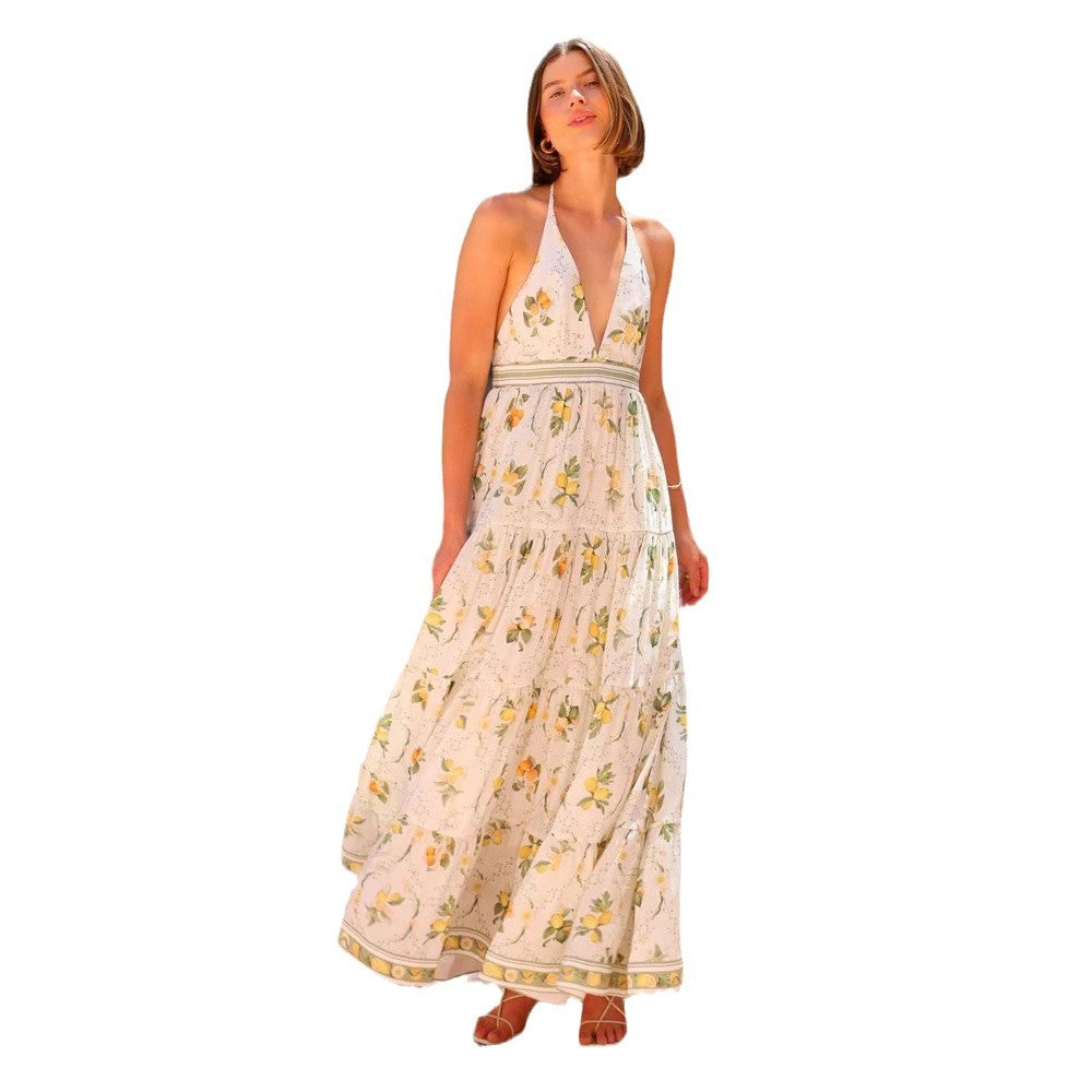 Sweet Style Backless Halter Unique Deep Dress