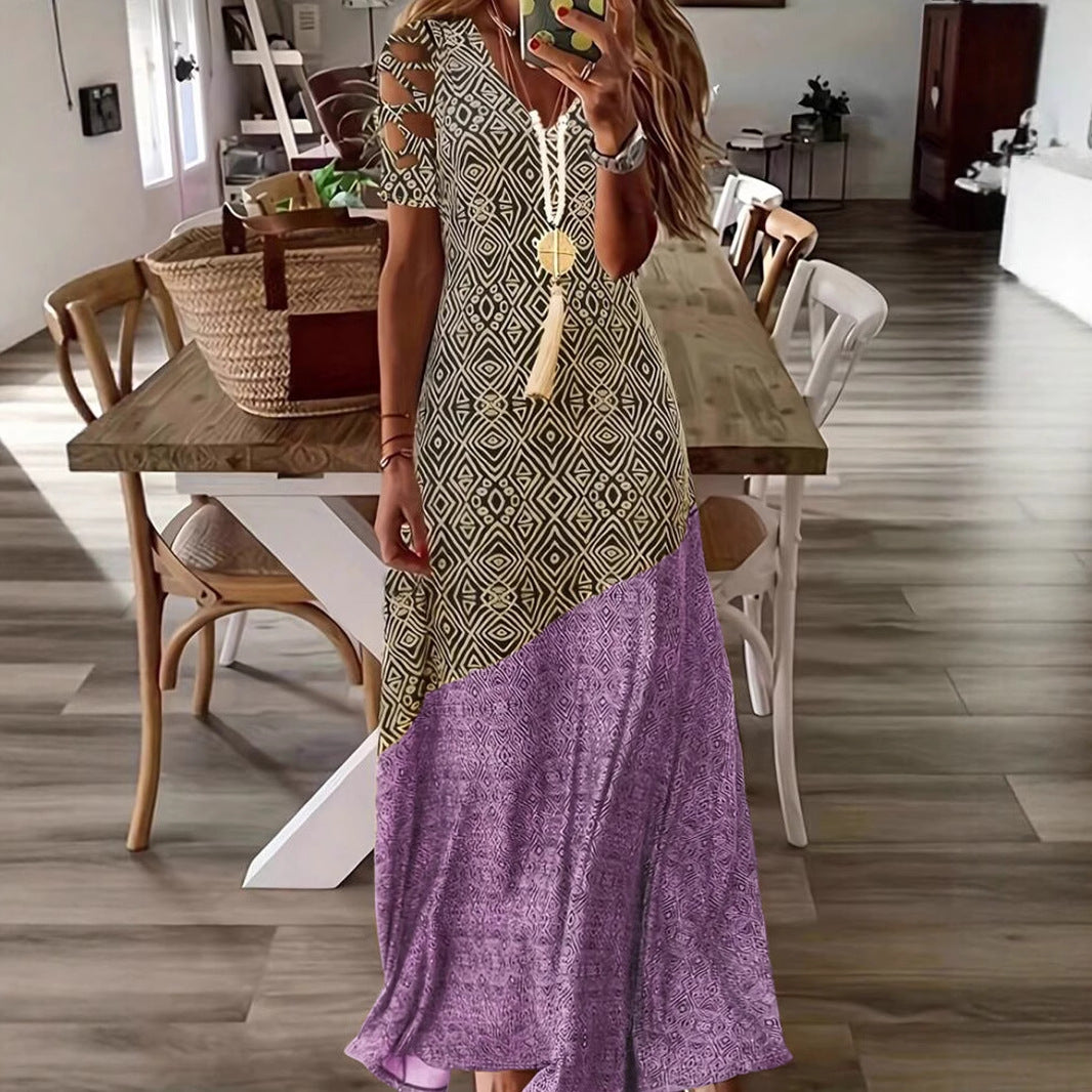 Women's Summer Hollow Casual Fashion Printing Long Dress