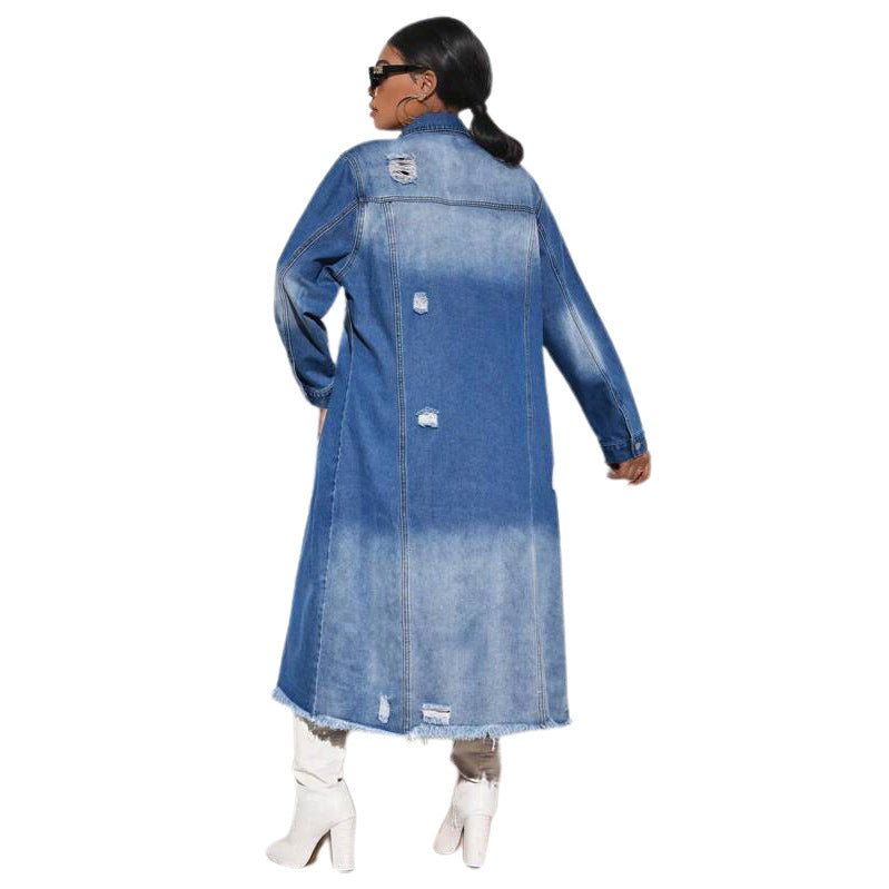 Women's Wear Ripped Long Sleeves Denim Trench Cardigans