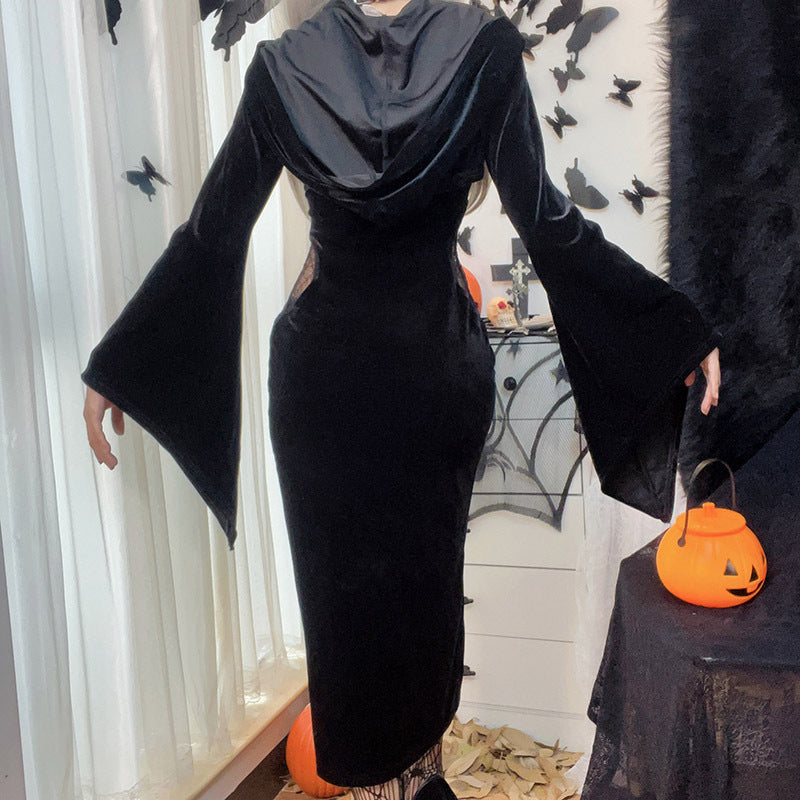 Women's Dress Dark Elegant Hooded Bell Sleeve Dresses
