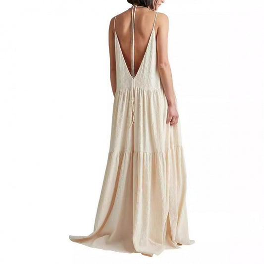 Women's Summer European Loose Solid Color Pleated Irregular Dresses