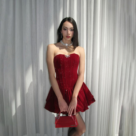 Women's Wear French Sexy Strapless Dress Elegant Dresses