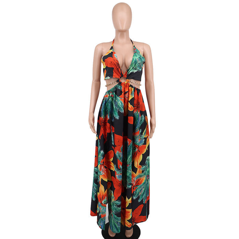 Women's Printed Large Slightly Fat Mid-length Sling Dress