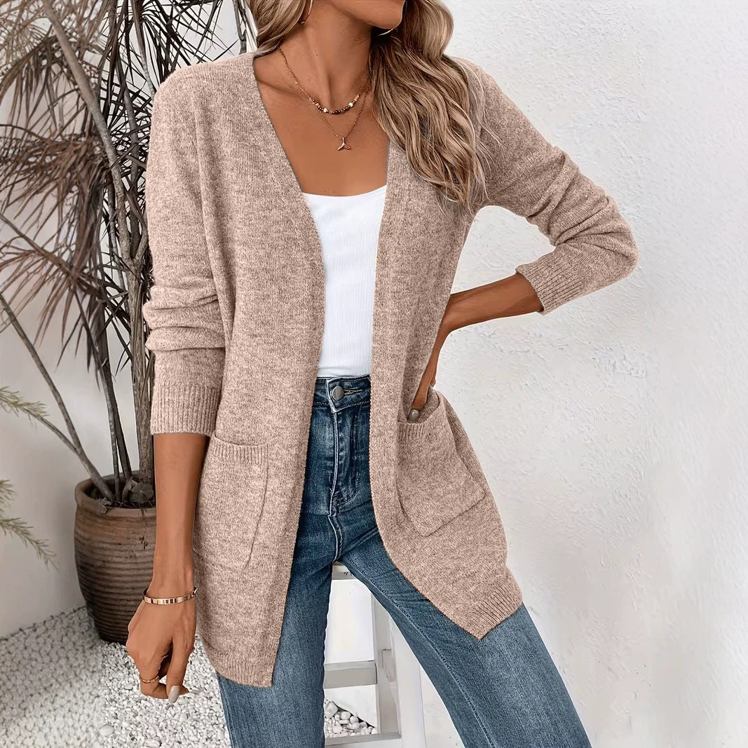 Women's Pocket Mid-length Loose Solid Color Knitwear